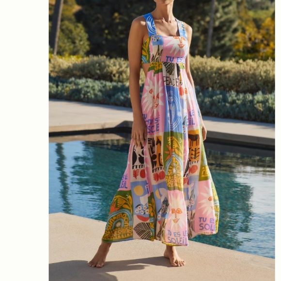 NWT ANTHROPOLOGIE Anisa Makhoul The Piper Bandeau Cutout Maxi Dress SIZE MP - Picture 1 of 5